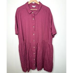 Terra Sky Shirt Dress 3X Pink Button Up Collared Pockets Boho Lightweight Office